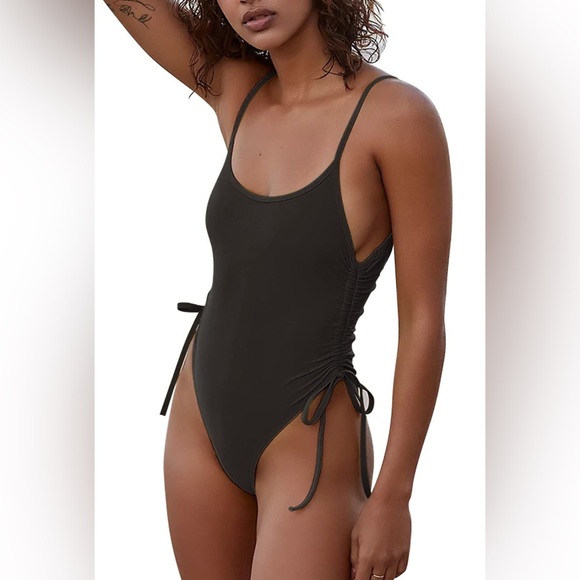 Other - KRLAGAPAS Black Cheeky One Piece Swimsuit Tummy Control High Cut Sexy Side Tie 🖤